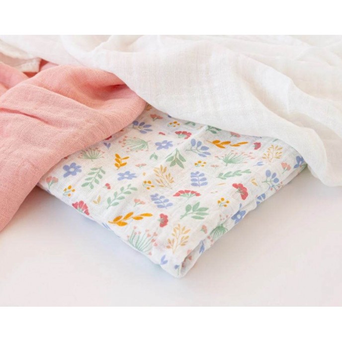 Kiokids Bamboo Muslins 3pk Pink Flowers Leaves Kiokids Bamboo Muslins 3pk Pink Flowers Leaves