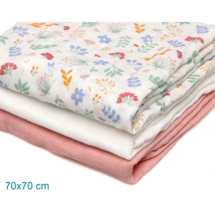 Kiokids Bamboo Muslins 3pk Pink Flowers Leaves Kiokids Bamboo Muslins 3pk Pink Flowers Leaves