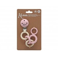 Kiokids Silicone Soother Clip and Teether Rings Pink