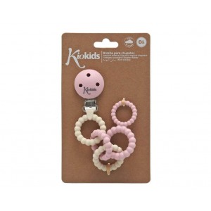 Kiokids Silicone Soother Clip and Teether Rings Pink