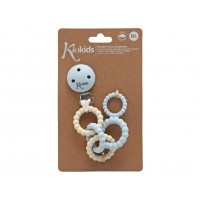 Kiokids Silicone Soother Clip and Teether Rings Blue