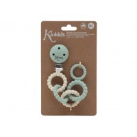 Kiokids Silicone Soother Clip and Teether Rings Sage