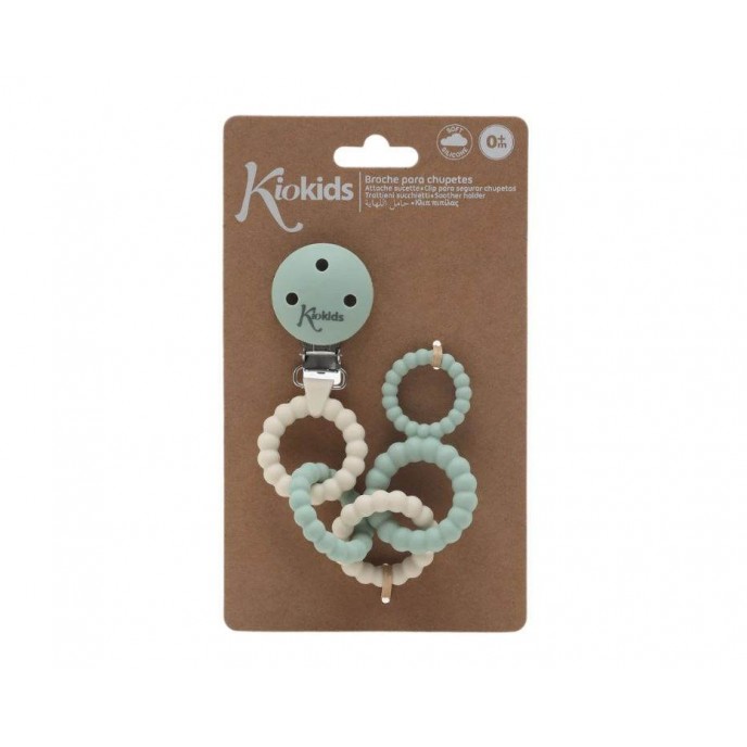 Kiokids Silicone Soother Clip and Teether Rings Sage