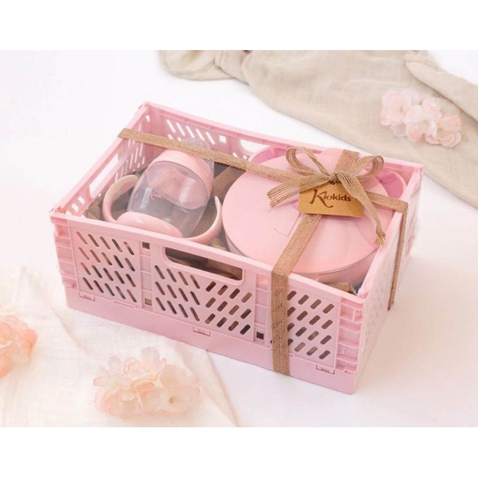 Kiokids Feeding Set with Storage Basket Pink