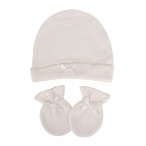 Sevi Bebe Hat and Mittens Ecru Sevi Bebe Hat and Mittens Ecru
