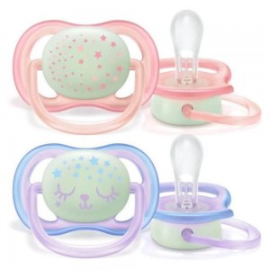 Avent Soothers Ultra 0/6m Night Pink 2pk Avent Soothers Ultra 0/6m Night Pink 2pk