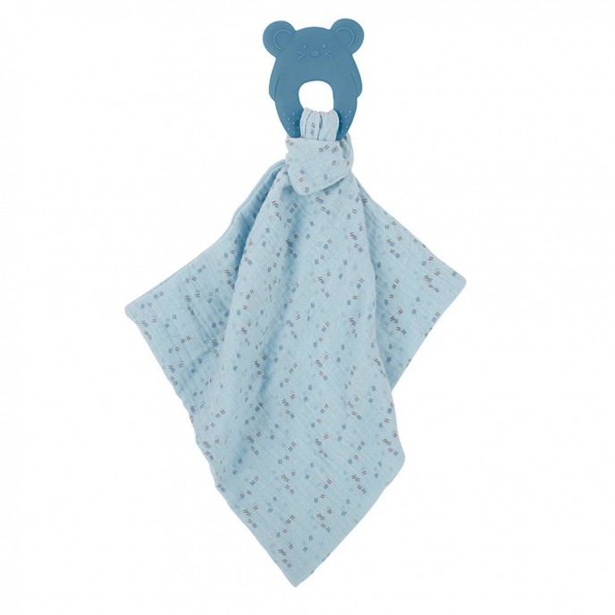 Nattou Silicon Teether and Muslin Doudou Blue