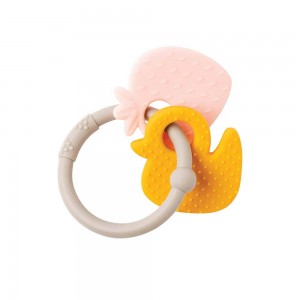 Nattou Silicon Teether Strawberry and Duck Grey Nattou Silicon Teether Strawberry and Duck Grey