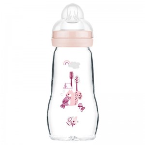 Mam Feel Good Glass Bottle 260ml Pink  Mam Feel Good Glass Bottle 260ml Pink