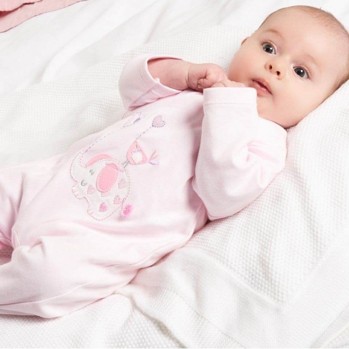Dandelion Cotton Sleepsuit Elephant Balloon Pink 00-03m