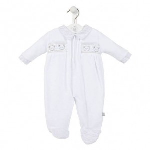 Dandelion Velour Sleepsuit Smock Bear White Newborn Dandelion Velour Sleepsuit Smock Bear White Newborn