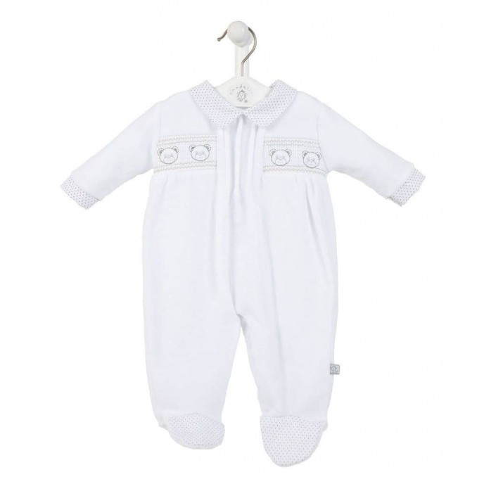 Dandelion Velour Sleepsuit Smock Bear White 00-03m