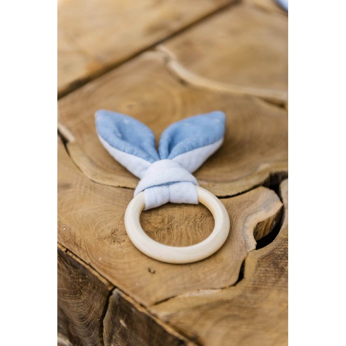 Nattou Wooden Teethring Pure Cotton Blue Nattou Wooden Teethring Pure Cotton Blue