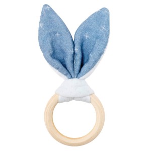 Nattou Wooden Teethring Pure Cotton Blue Nattou Wooden Teethring Pure Cotton Blue
