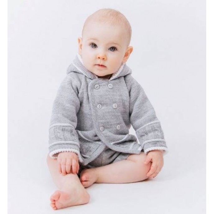 Dandelion Hooded Knitted Baby Jacket Grey