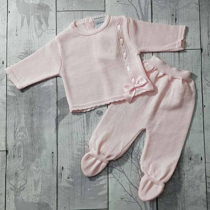 Dandelion Knitted Top with Bow and Trousers Set Pink