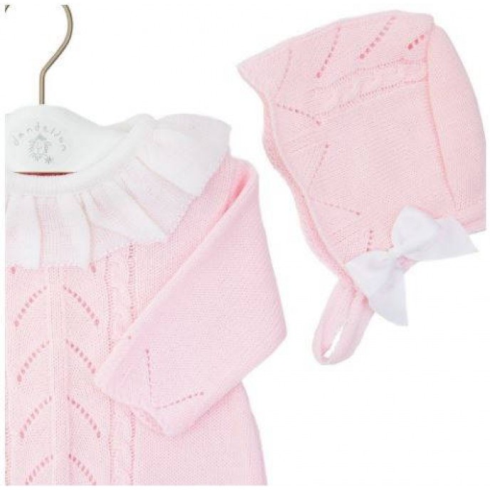 Dandelion Ruffle Collar Onesie and Bonnet Set Pink