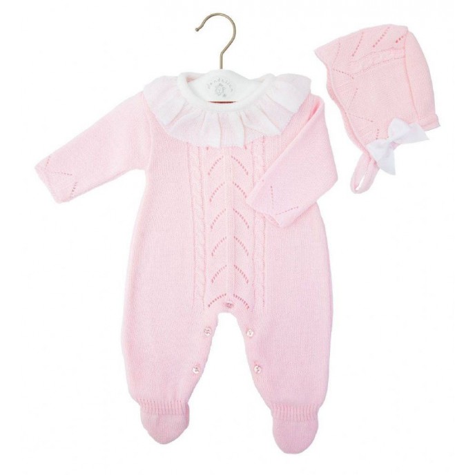 Dandelion Ruffle Collar Onesie and Bonnet Set Pink