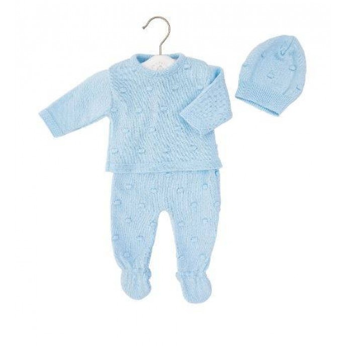 Dandelion Bobble Set Knitted Top, Trousers and Hat Blue