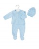 Dandelion Bobble Set Knitted Top, Trousers and Hat Blue