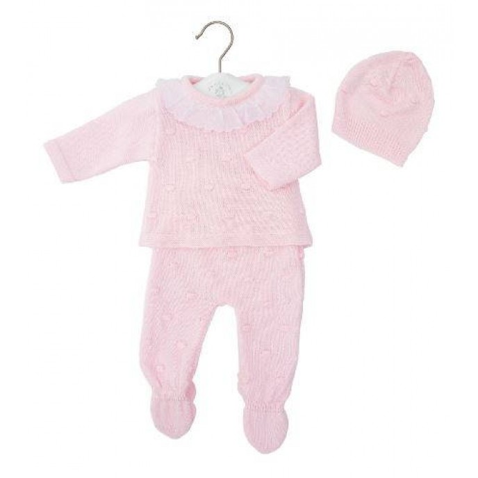 Dandelion Bobble Set Knitted Top, Trousers and Hat Pink