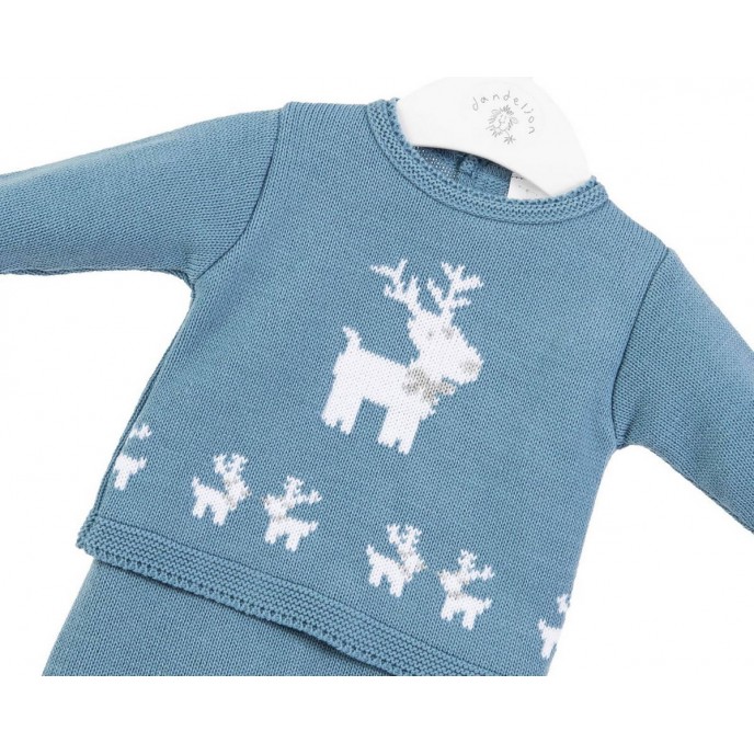 Dandelion Knitted Top and Trousers Set Reindeer Blue