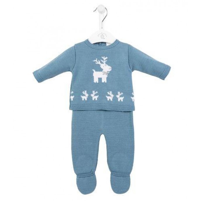Dandelion Knitted Top and Trousers Set Reindeer Blue