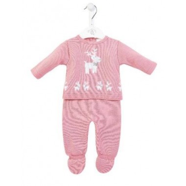 Dandelion Knitted Top and Trousers Set Reindeer Pink