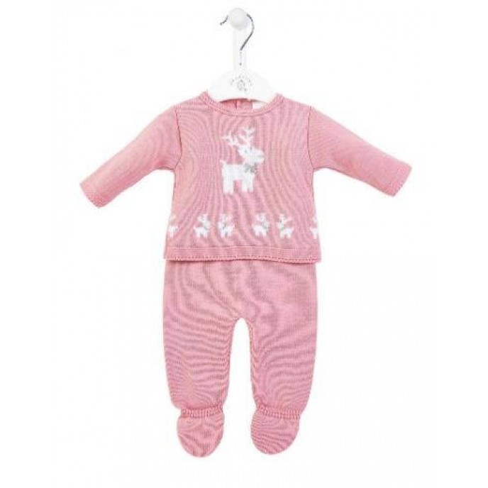 Dandelion Knitted Top and Trousers Set Reindeer Pink