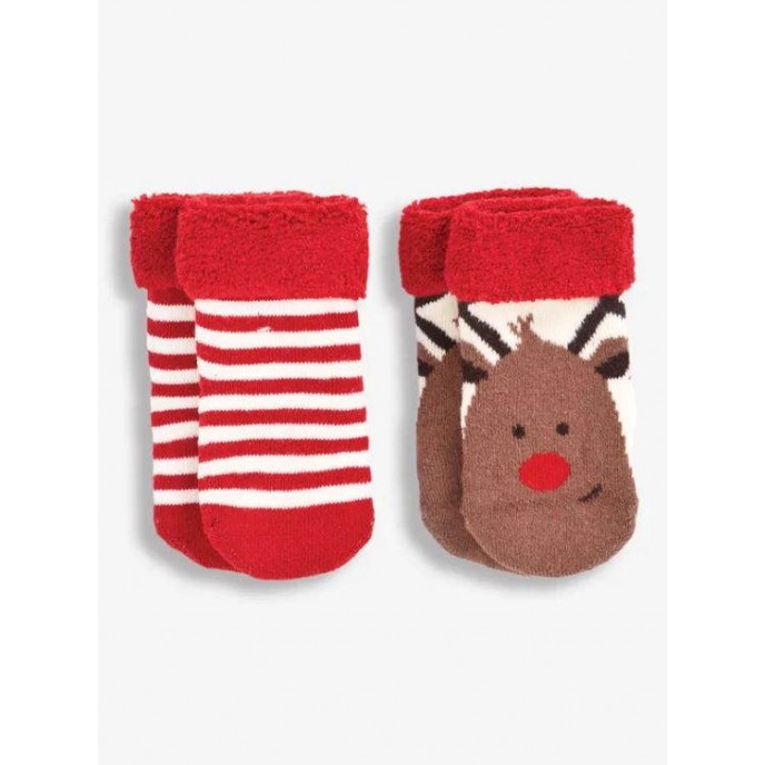Jojo Maman Bebe Socks 2pk Reindeer 0/6m