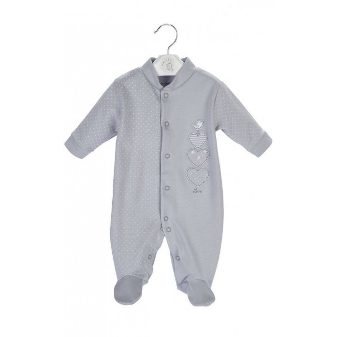 Dandelion Cotton Sleepsuit Triple Hearts Grey