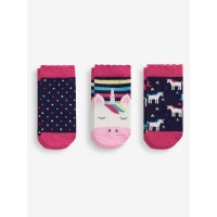 Jojo Maman Bebe Socks 3pk Unicorn Navy