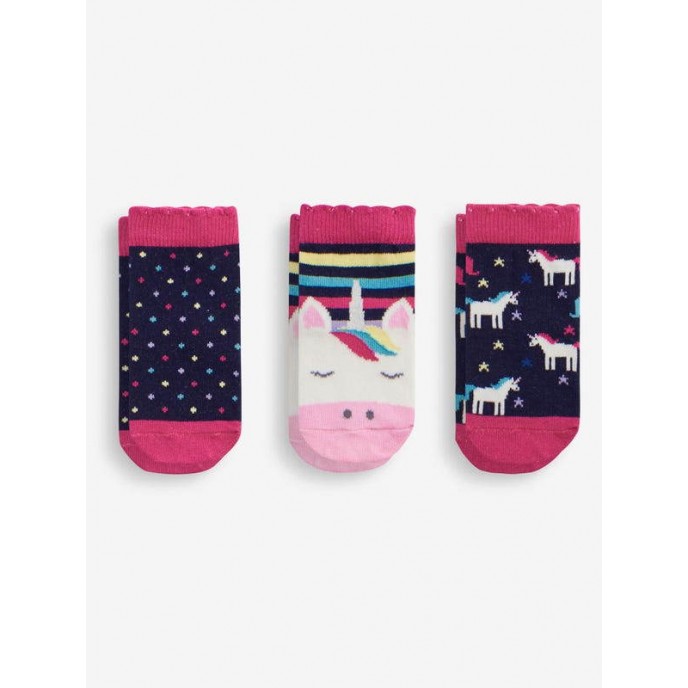 Jojo Maman Bebe Socks 3pk Unicorn Navy
