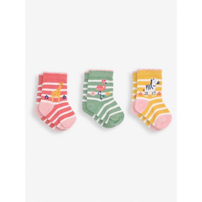 Jojo Maman Bebe Socks 3pk Safari Multi 