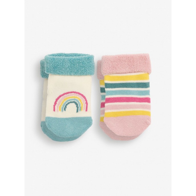 Jojo Maman Bebe Socks 2pk Rainbow Pink Newborn