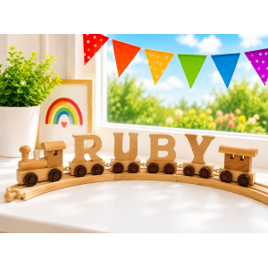 Personalised Wooden Letter Train Names Natural