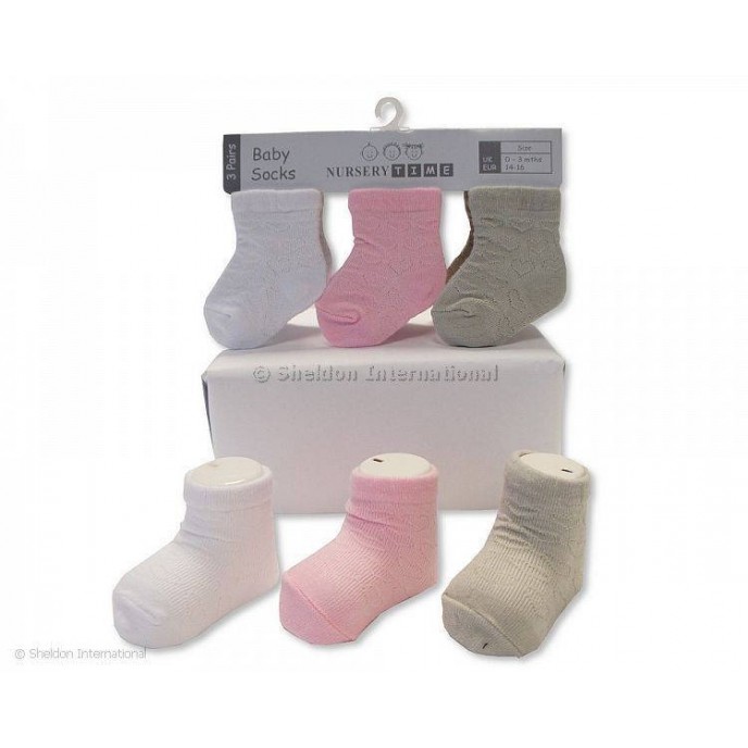Baby Socks 3pk Hearts Assorted Pink