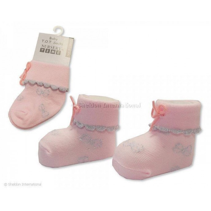 Baby Socks Silver Bow Pink
